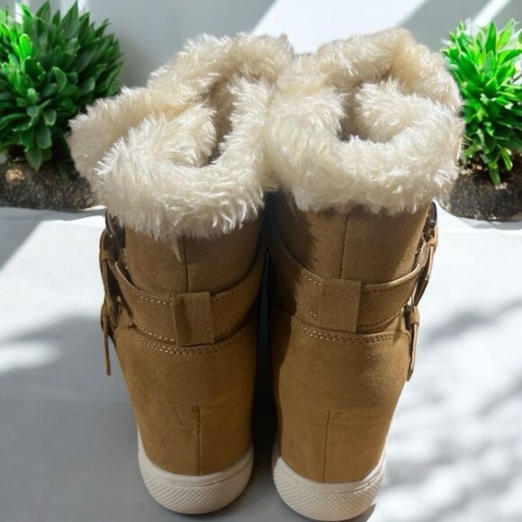 Steve Madden NYC Boots 8.5 Peytonn Tan Suede Faux Fur Ankle Winter Warm NEW - Picture 4 of 8
